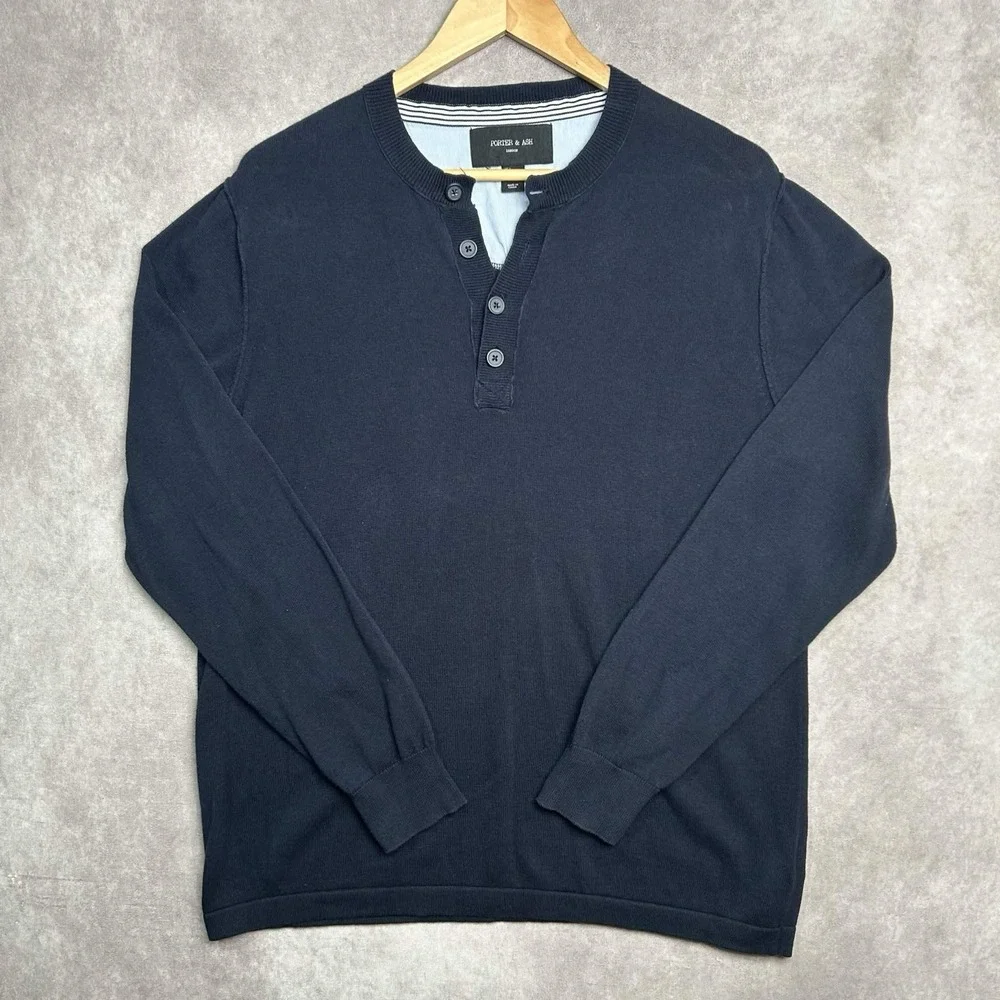 Porter & Ash Mens Henley Sweater Small Large Long Sleeve Preppy Outdoors Hiking